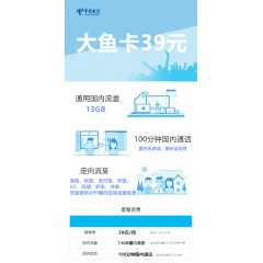 中國電信  大魚卡39元套餐【下訂單，中國郵政快遞包郵到家。】