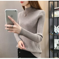 加絨/不加絨秋冬裝半高領針織衫女韓版大碼修身長袖毛衣內搭上衣
