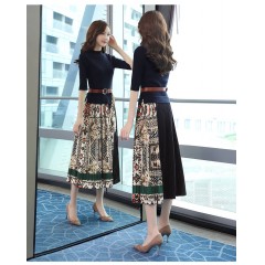 2019秋裝新款女針織衫印花百褶中長(zhǎng)款連衣裙Z1584