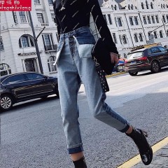 牛仔褲女寬松高腰初戀褲2018新款chic復古港味網紅九分褲子