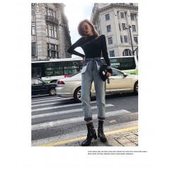 牛仔褲女寬松高腰初戀褲2018新款chic復古港味網紅九分褲子