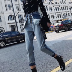 牛仔褲女寬松高腰初戀褲2018新款chic復古港味網紅九分褲子
