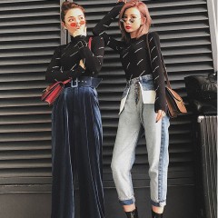 牛仔褲女寬松高腰初戀褲2018新款chic復古港味網紅九分褲子